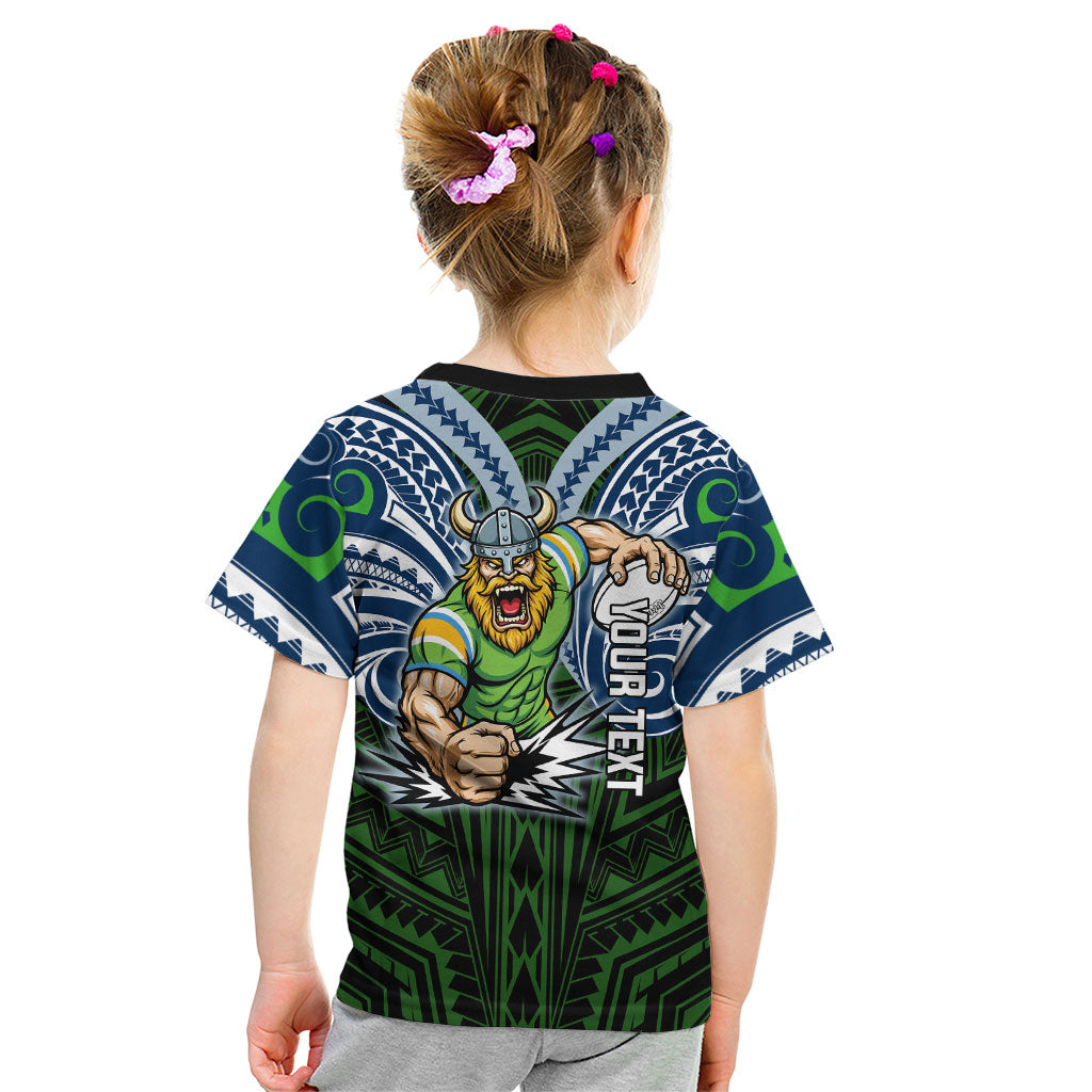 Custom Canberra Raiders Kid T Shirt Viking Warrior Polynesia Islander Rugby Mascot
