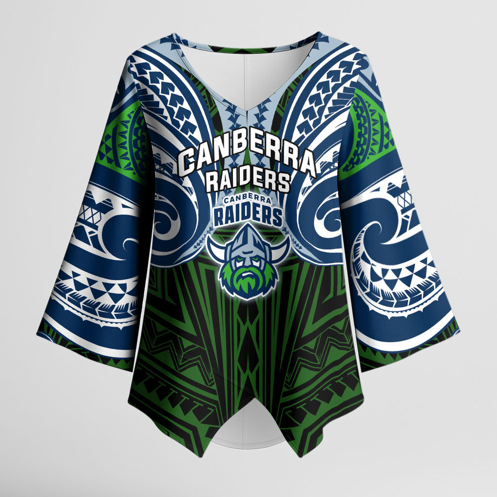 Custom Canberra Raiders Kimono Sleeve Blouse Viking Warrior Polynesia Islander Rugby Mascot