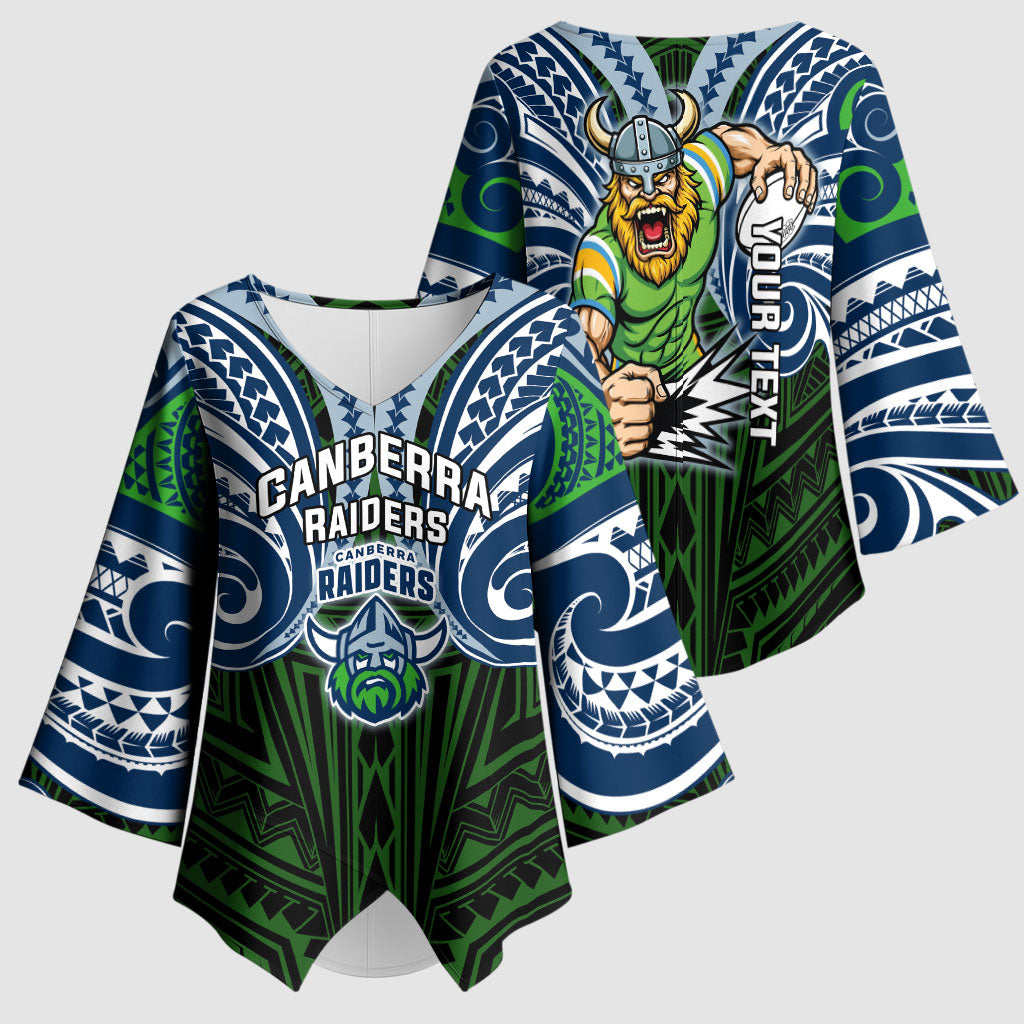 Custom Canberra Raiders Kimono Sleeve Blouse Viking Warrior Polynesia Islander Rugby Mascot