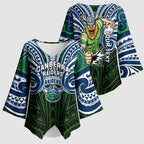 Custom Canberra Raiders Kimono Sleeve Blouse Viking Warrior Polynesia Islander Rugby Mascot