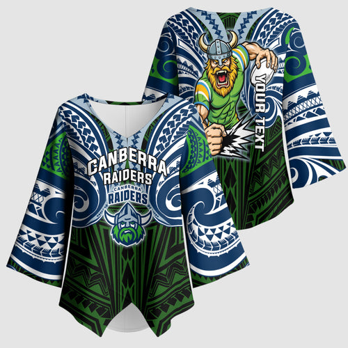 Custom Canberra Raiders Kimono Sleeve Blouse Viking Warrior Polynesia Islander Rugby Mascot