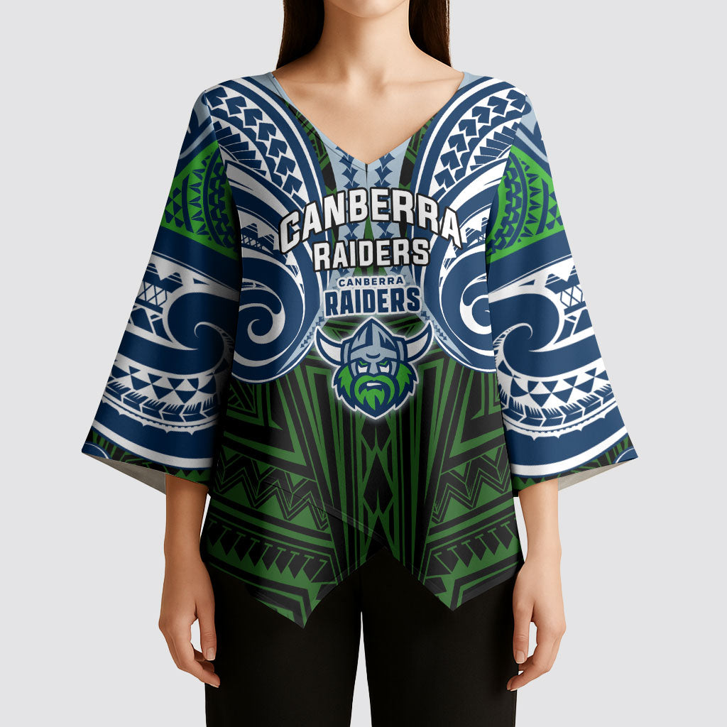 Custom Canberra Raiders Kimono Sleeve Blouse Viking Warrior Polynesia Islander Rugby Mascot