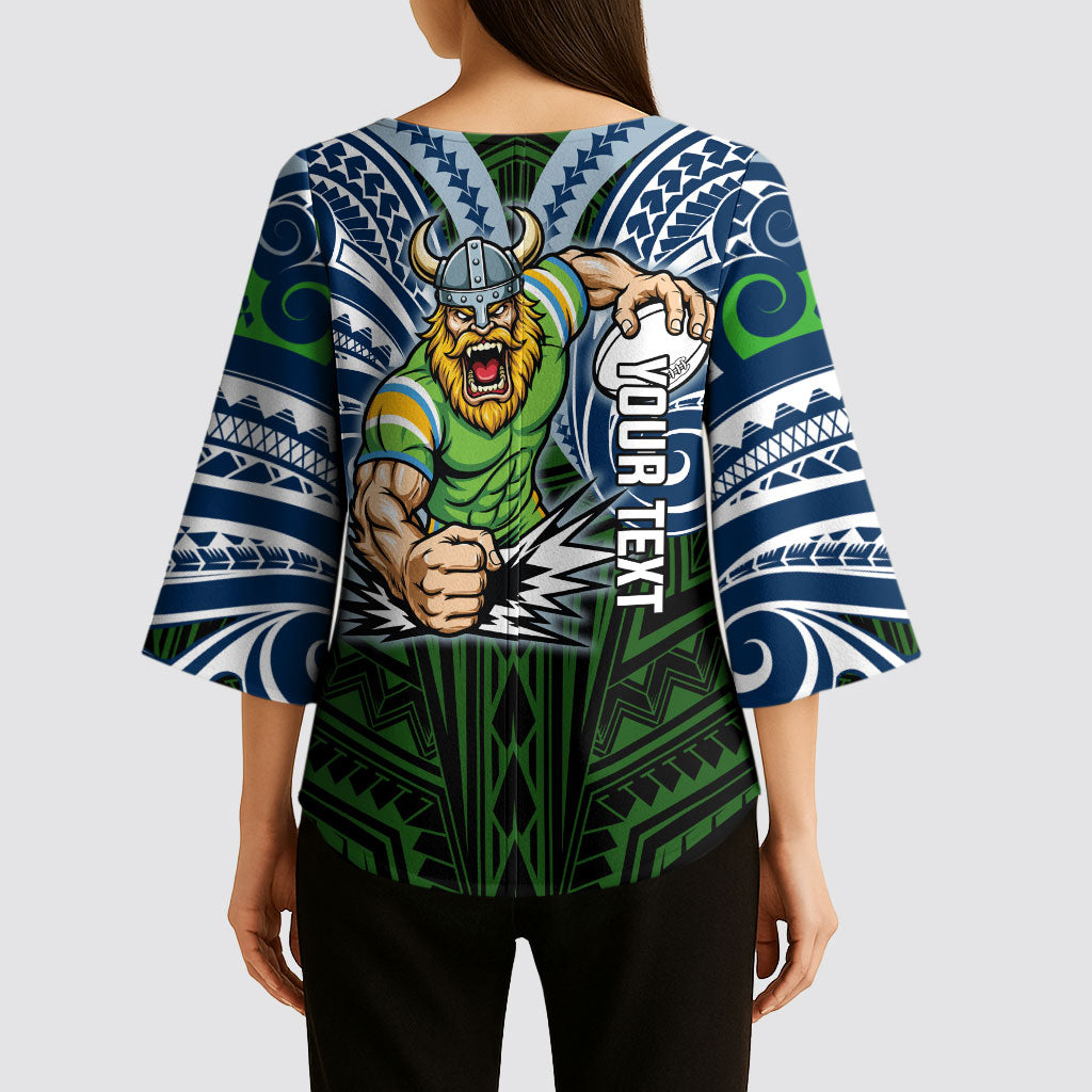 Custom Canberra Raiders Kimono Sleeve Blouse Viking Warrior Polynesia Islander Rugby Mascot