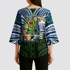 Custom Canberra Raiders Kimono Sleeve Blouse Viking Warrior Polynesia Islander Rugby Mascot