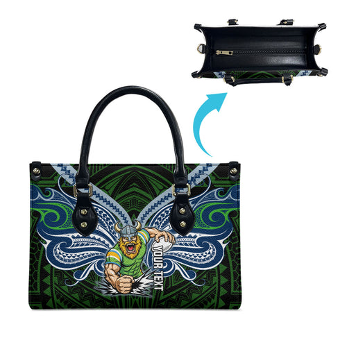 Custom Canberra Raiders Leather Bag Viking Warrior Polynesia Islander Rugby Mascot