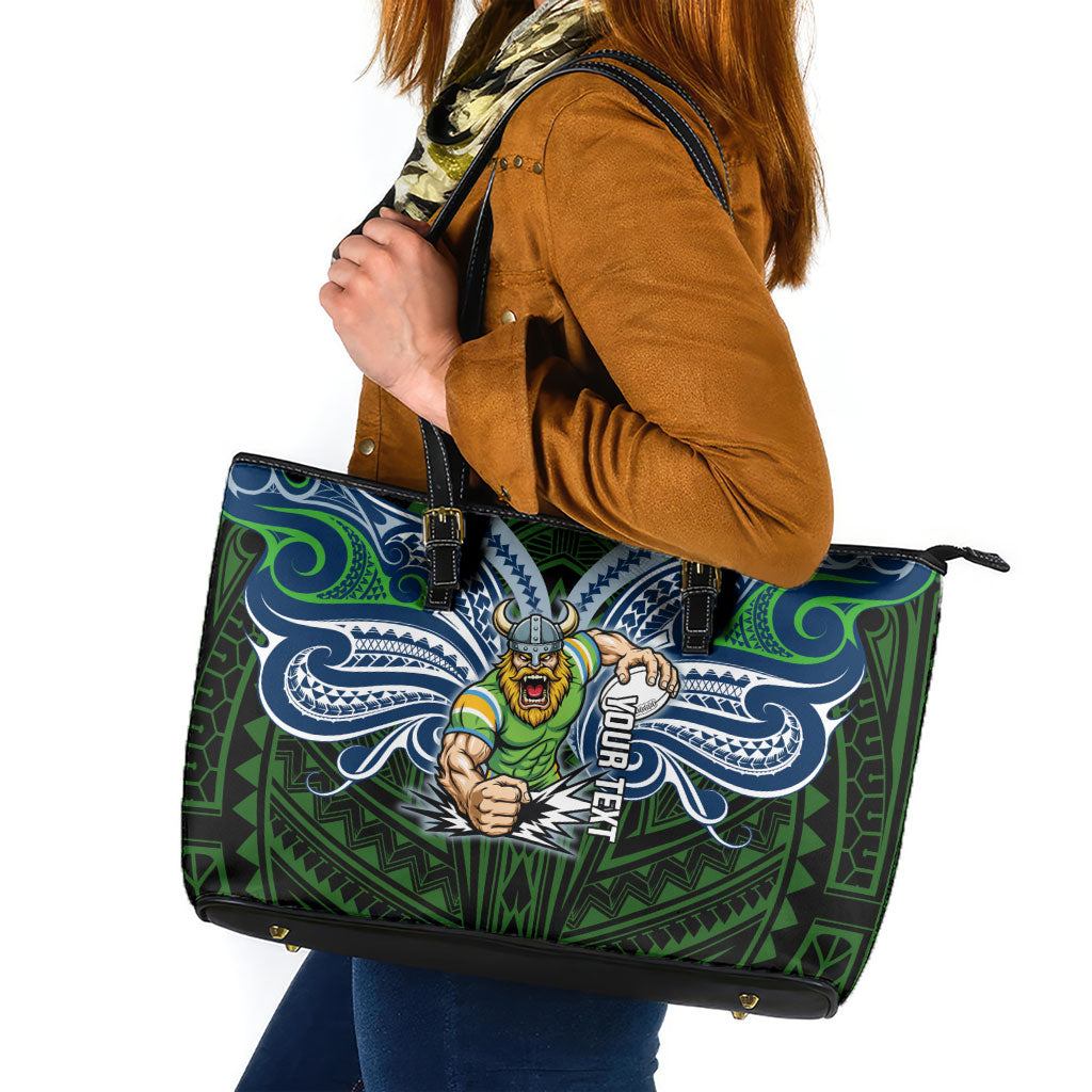 Custom Canberra Raiders Leather Tote Bag Viking Warrior Polynesia Islander Rugby Mascot