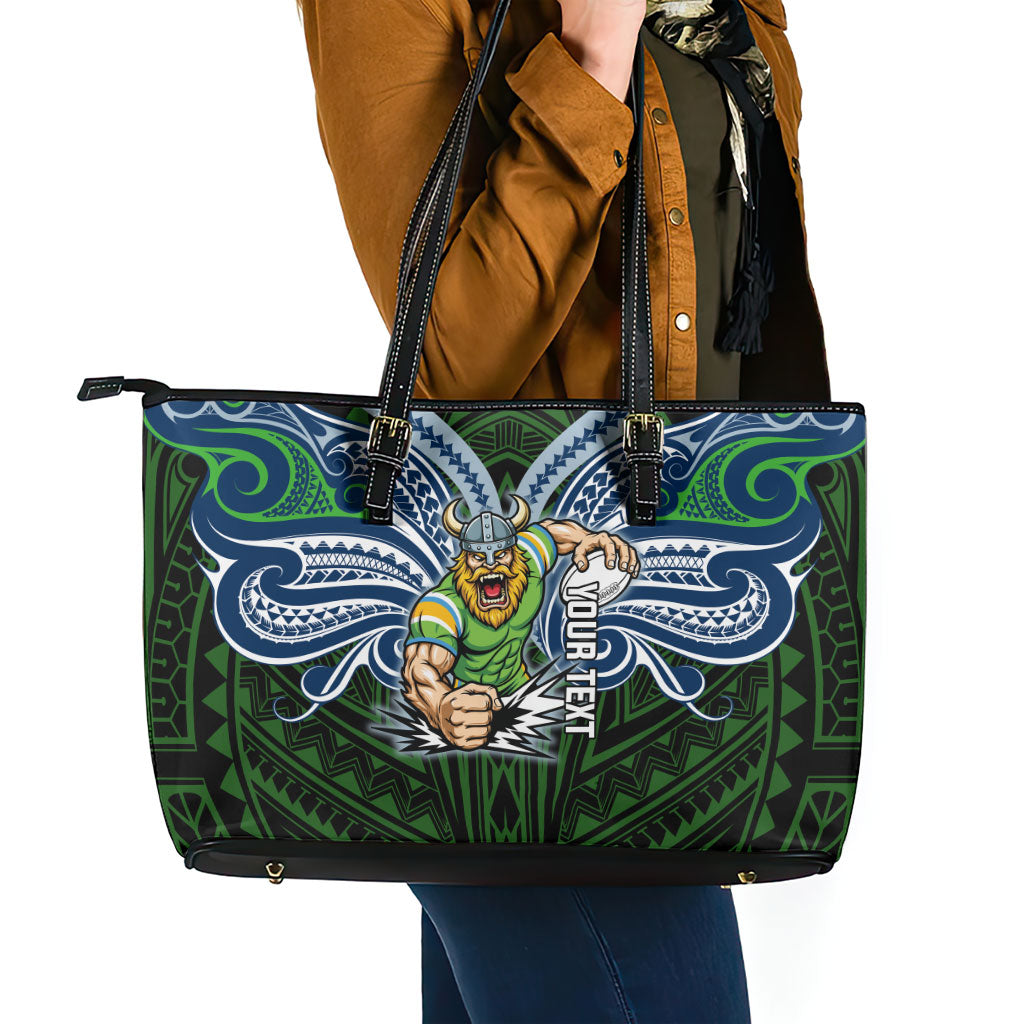 Custom Canberra Raiders Leather Tote Bag Viking Warrior Polynesia Islander Rugby Mascot