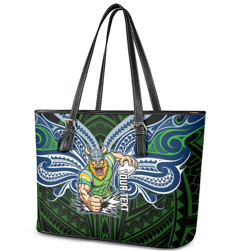 Custom Canberra Raiders Leather Tote Bag Viking Warrior Polynesia Islander Rugby Mascot
