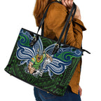 Custom Canberra Raiders Leather Tote Bag Viking Warrior Polynesia Islander Rugby Mascot