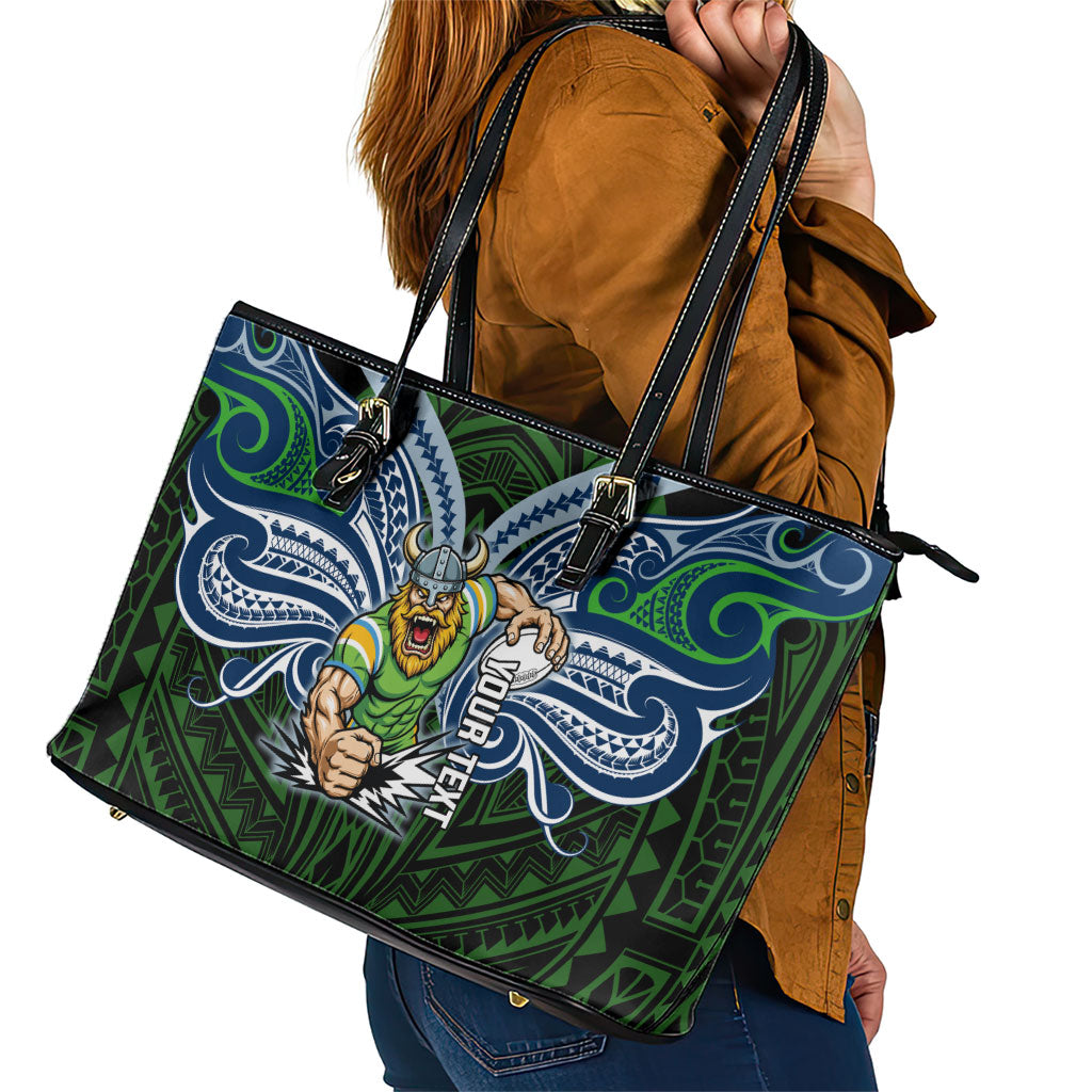 Custom Canberra Raiders Leather Tote Bag Viking Warrior Polynesia Islander Rugby Mascot