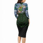 Custom Canberra Raiders Long Sleeve Bodycon Dress Viking Warrior Polynesia Islander Rugby Mascot
