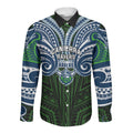 Custom Canberra Raiders Long Sleeve Button Shirt Viking Warrior Polynesia Islander Rugby Mascot