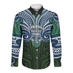 Custom Canberra Raiders Long Sleeve Button Shirt Viking Warrior Polynesia Islander Rugby Mascot