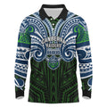 Custom Canberra Raiders Long Sleeve Polo Shirt Viking Warrior Polynesia Islander Rugby Mascot