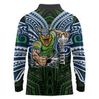 Custom Canberra Raiders Long Sleeve Polo Shirt Viking Warrior Polynesia Islander Rugby Mascot