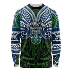 Custom Canberra Raiders Long Sleeve Shirt Viking Warrior Polynesia Islander Rugby Mascot
