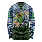Custom Canberra Raiders Long Sleeve Shirt Viking Warrior Polynesia Islander Rugby Mascot