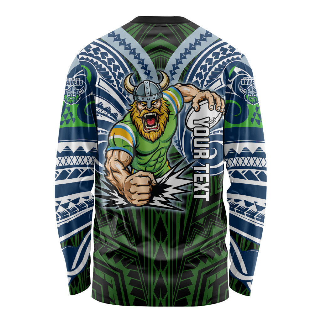 Custom Canberra Raiders Long Sleeve Shirt Viking Warrior Polynesia Islander Rugby Mascot