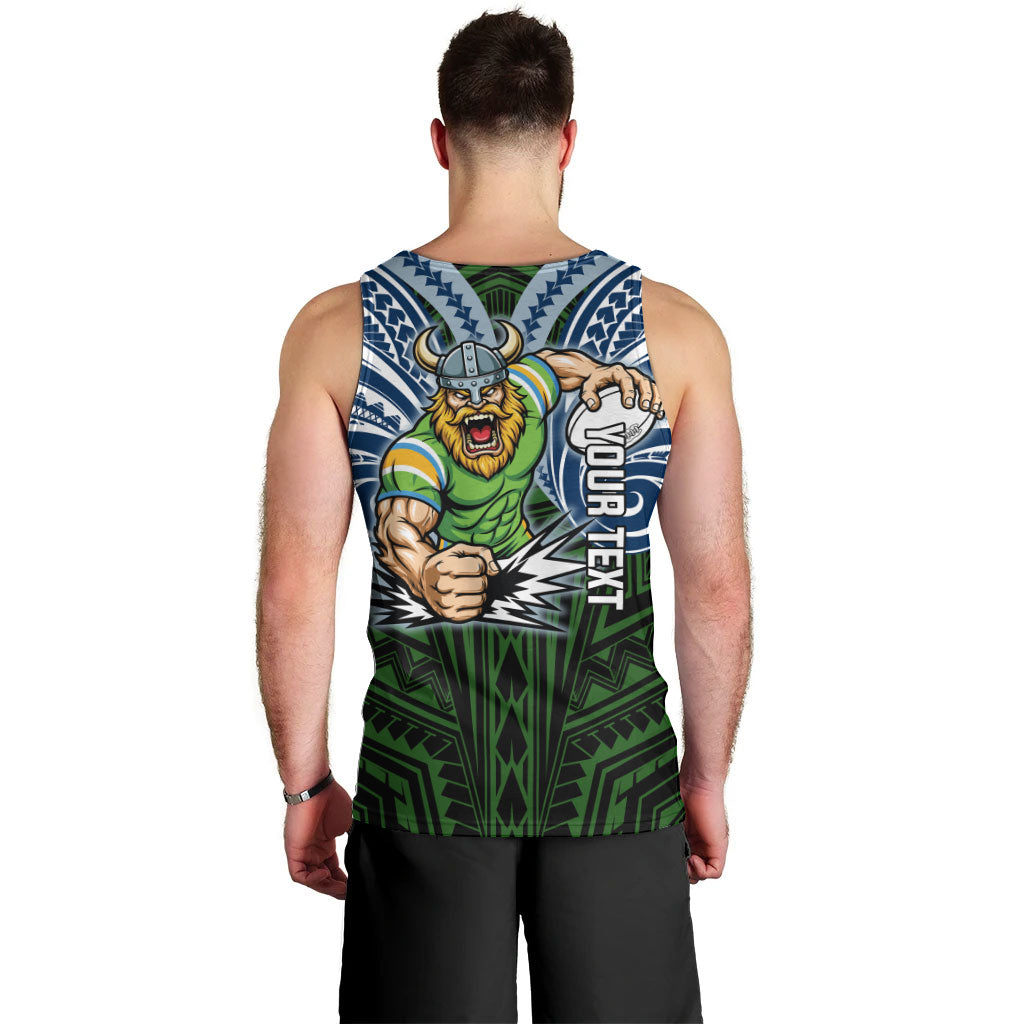 Custom Canberra Raiders Men Tank Top Viking Warrior Polynesia Islander Rugby Mascot