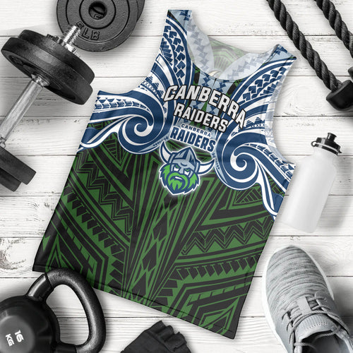Custom Canberra Raiders Men Tank Top Viking Warrior Polynesia Islander Rugby Mascot