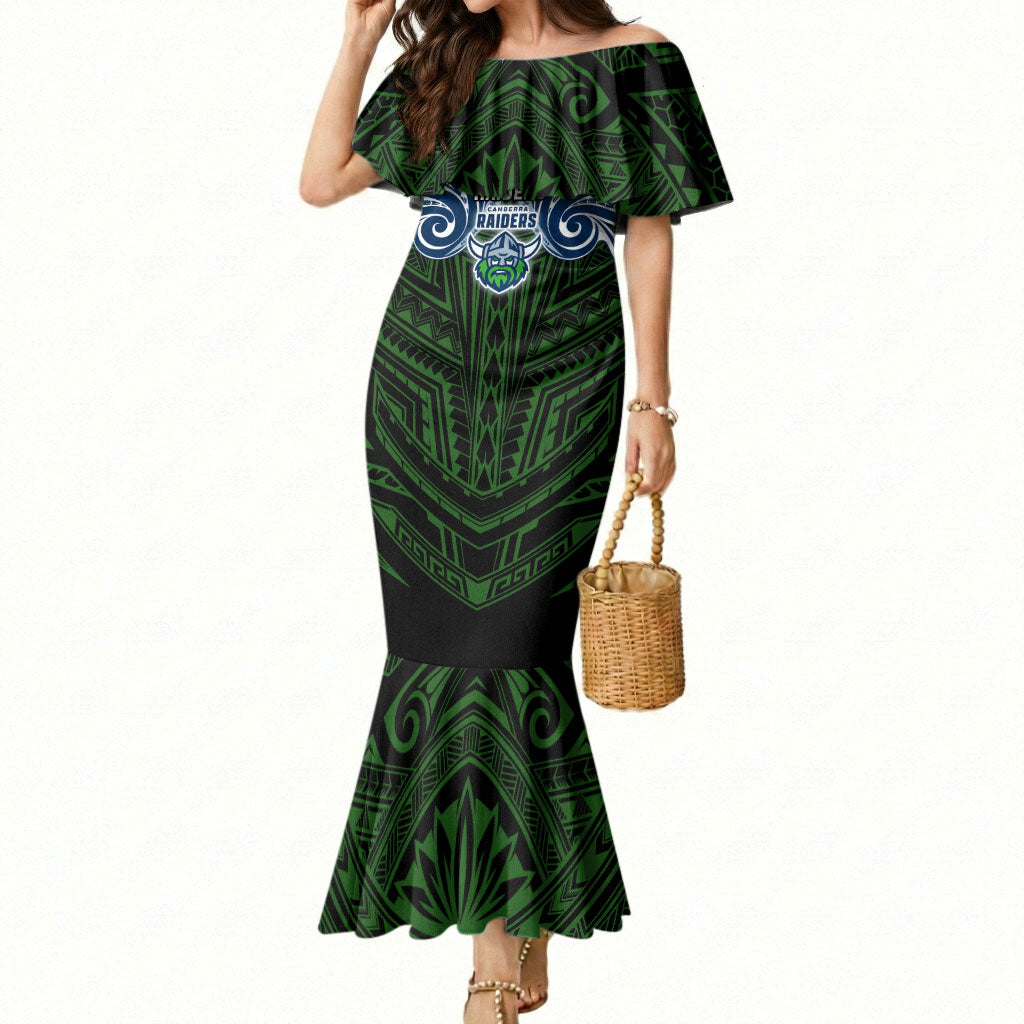 Custom Canberra Raiders Mermaid Dress Viking Warrior Polynesia Islander Rugby Mascot