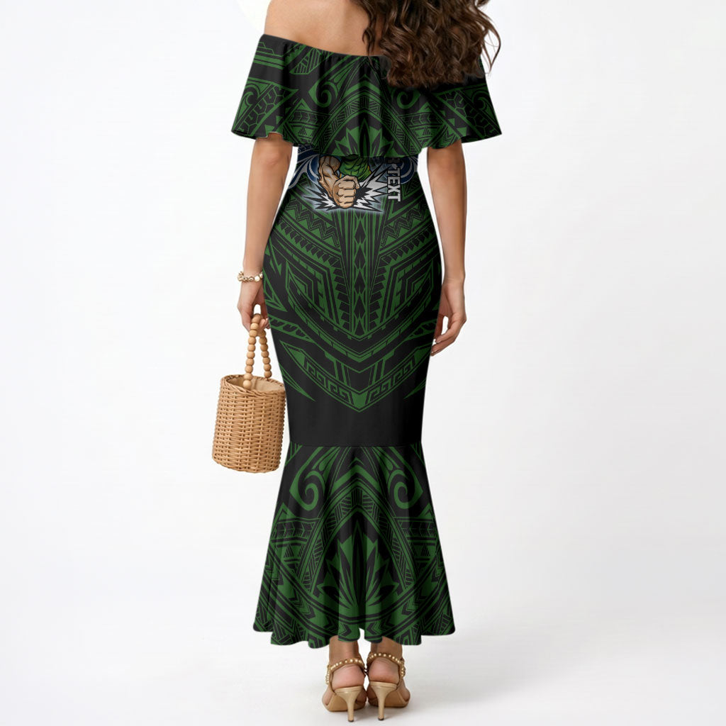 Custom Canberra Raiders Mermaid Dress Viking Warrior Polynesia Islander Rugby Mascot