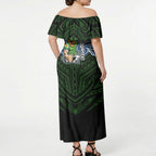 Custom Canberra Raiders Off Shoulder Maxi Dress Viking Warrior Polynesia Islander Rugby Mascot