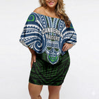 Custom Canberra Raiders Off Shoulder Short Dress Viking Warrior Polynesia Islander Rugby Mascot
