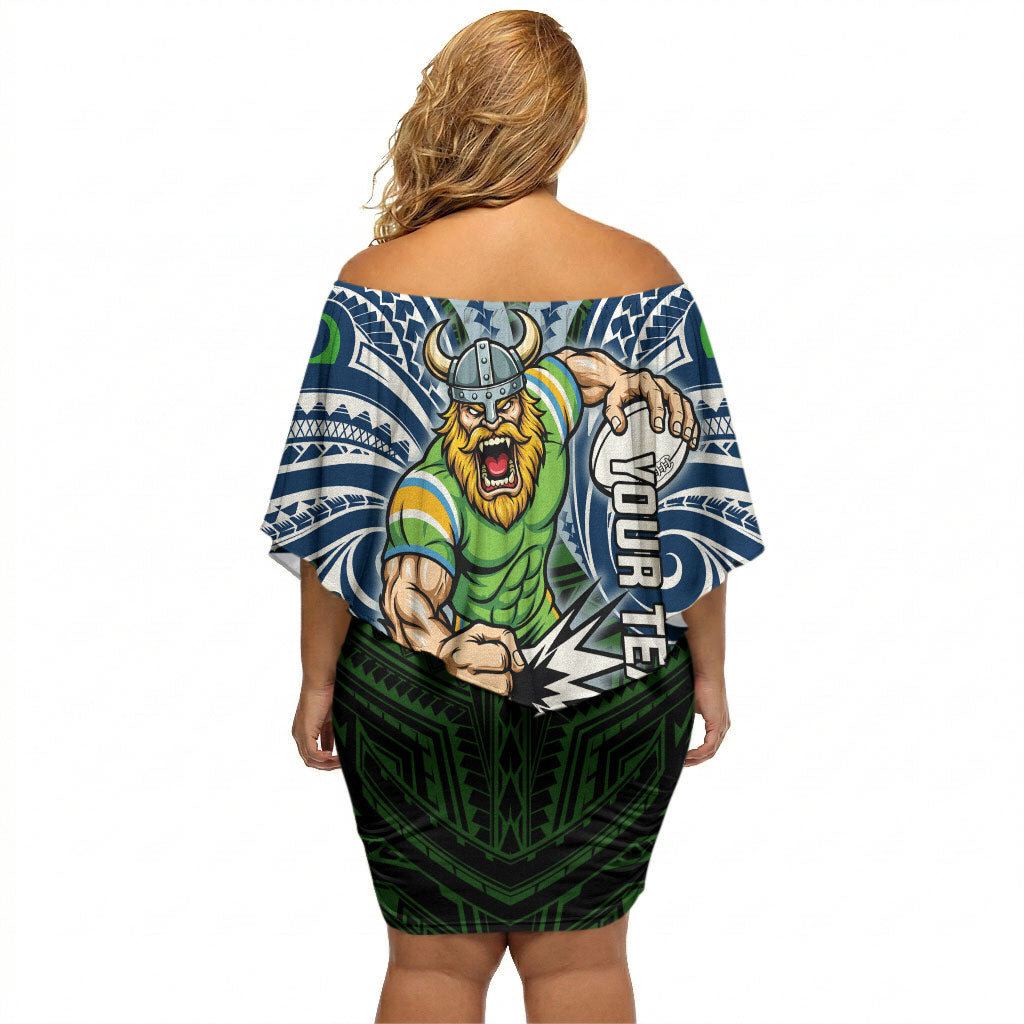 Custom Canberra Raiders Off Shoulder Short Dress Viking Warrior Polynesia Islander Rugby Mascot