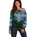 Custom Canberra Raiders Off Shoulder Sweater Viking Warrior Polynesia Islander Rugby Mascot