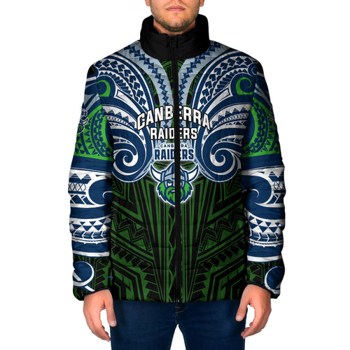 Custom Canberra Raiders Padded Jacket Viking Warrior Polynesia Islander Rugby Mascot