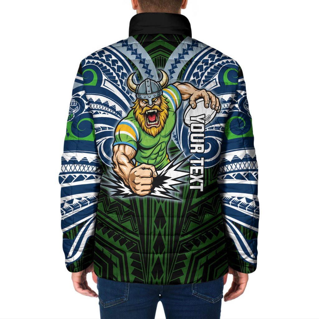Custom Canberra Raiders Padded Jacket Viking Warrior Polynesia Islander Rugby Mascot