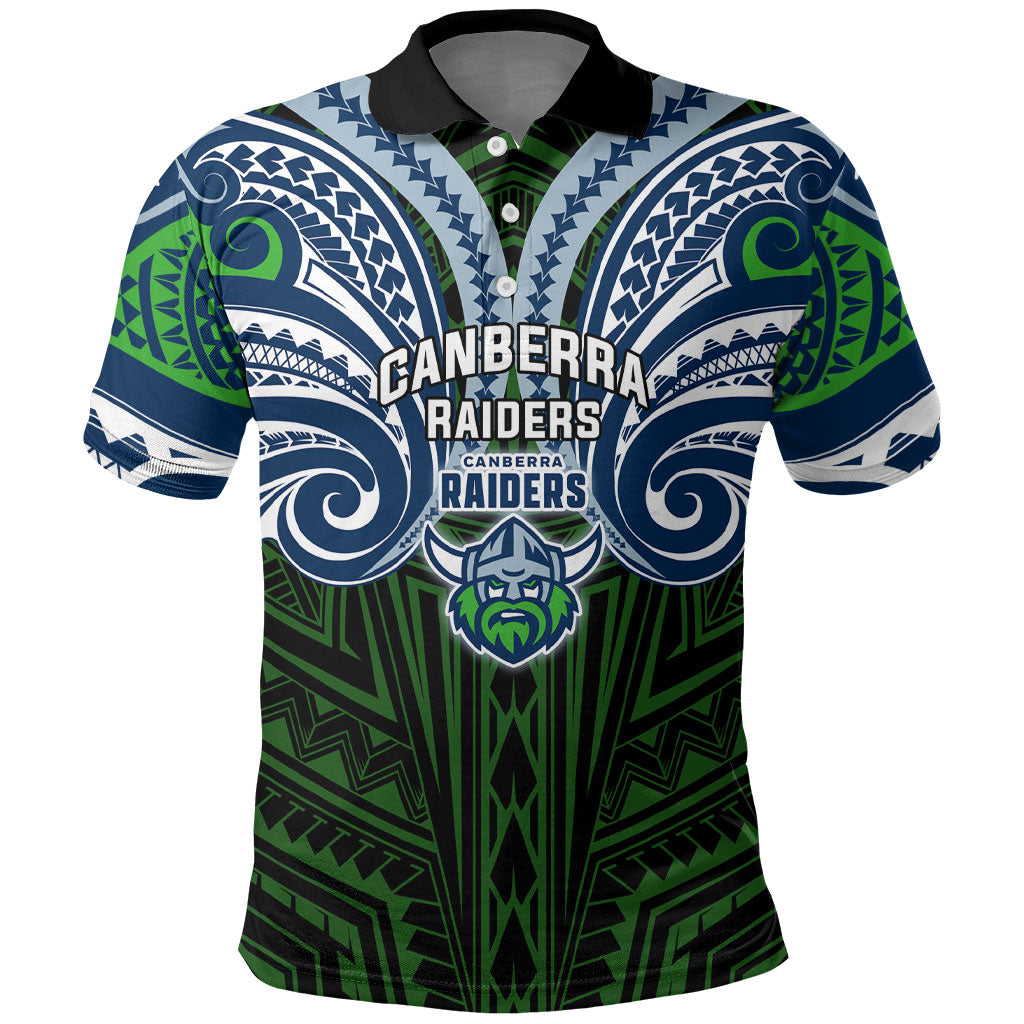 Custom Canberra Raiders Polo Shirt Viking Warrior Polynesia Islander Rugby Mascot