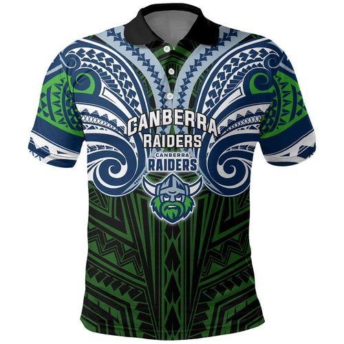 Custom Canberra Raiders Polo Shirt Viking Warrior Polynesia Islander Rugby Mascot