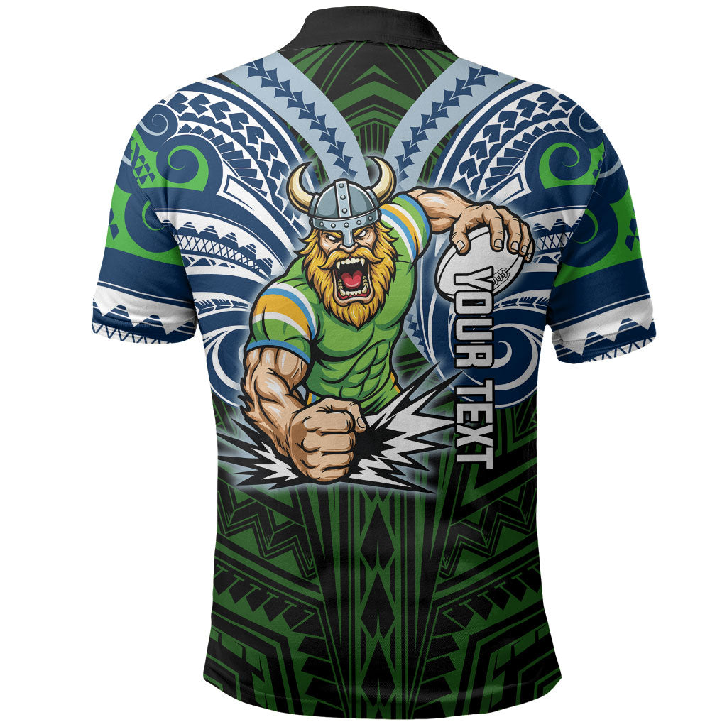 Custom Canberra Raiders Polo Shirt Viking Warrior Polynesia Islander Rugby Mascot