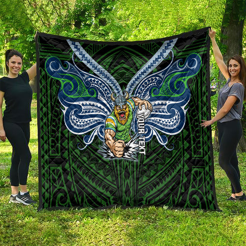 Custom Canberra Raiders Quilt Viking Warrior Polynesia Islander Rugby Mascot