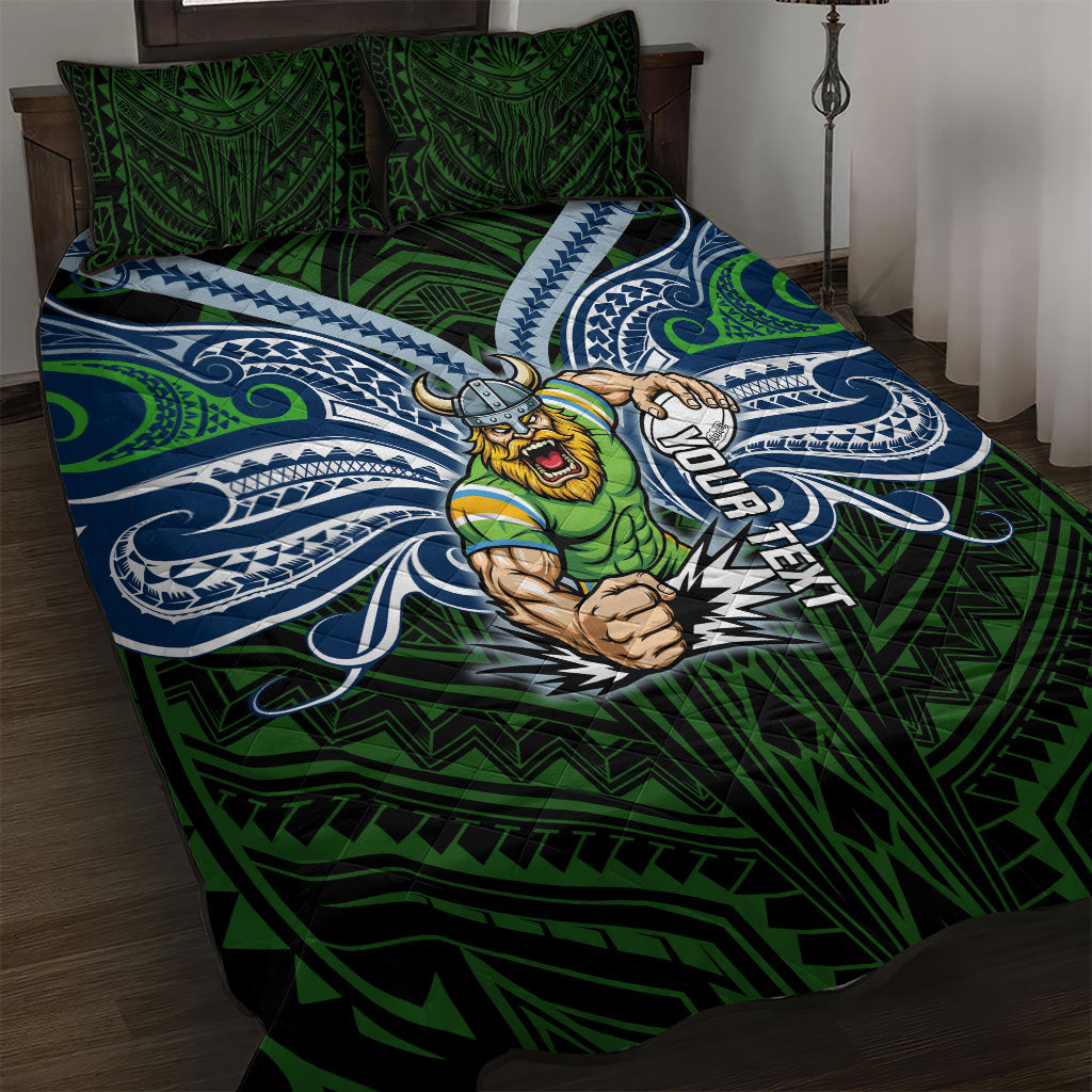 Custom Canberra Raiders Quilt Bed Set Viking Warrior Polynesia Islander Rugby Mascot