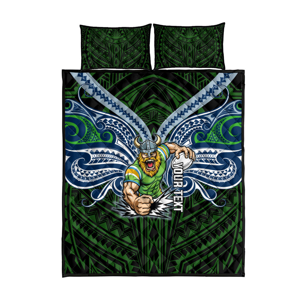Custom Canberra Raiders Quilt Bed Set Viking Warrior Polynesia Islander Rugby Mascot