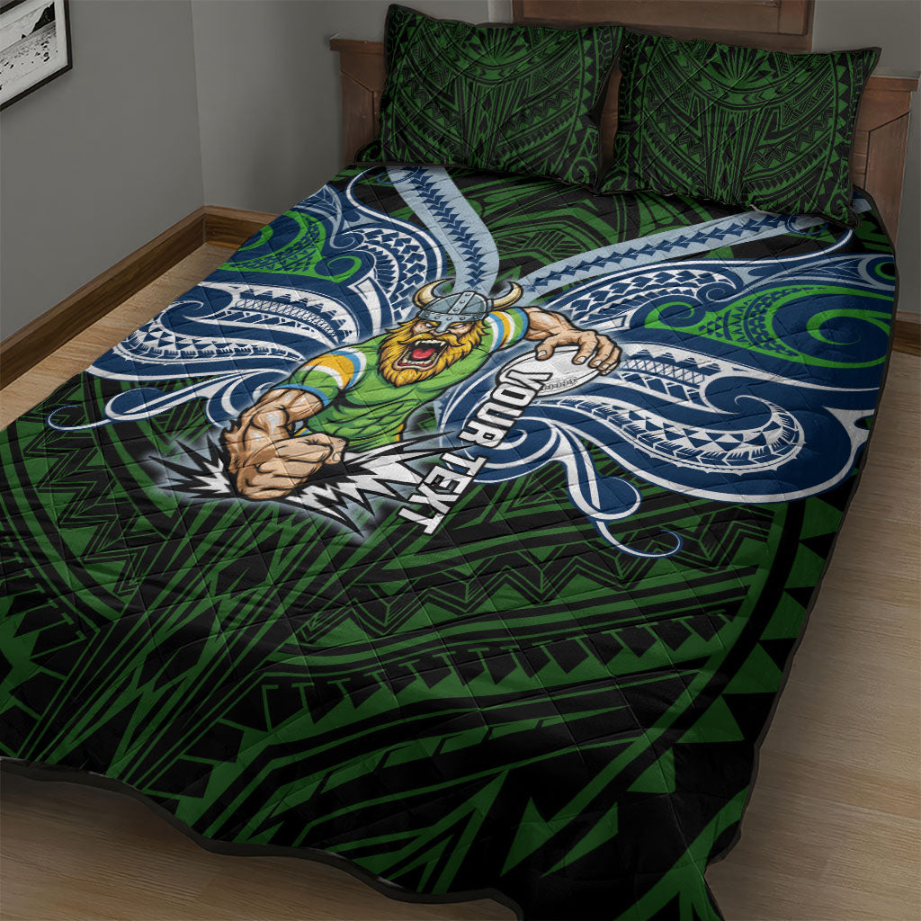 Custom Canberra Raiders Quilt Bed Set Viking Warrior Polynesia Islander Rugby Mascot