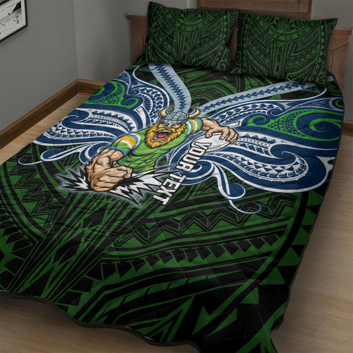 Custom Canberra Raiders Quilt Bed Set Viking Warrior Polynesia Islander Rugby Mascot