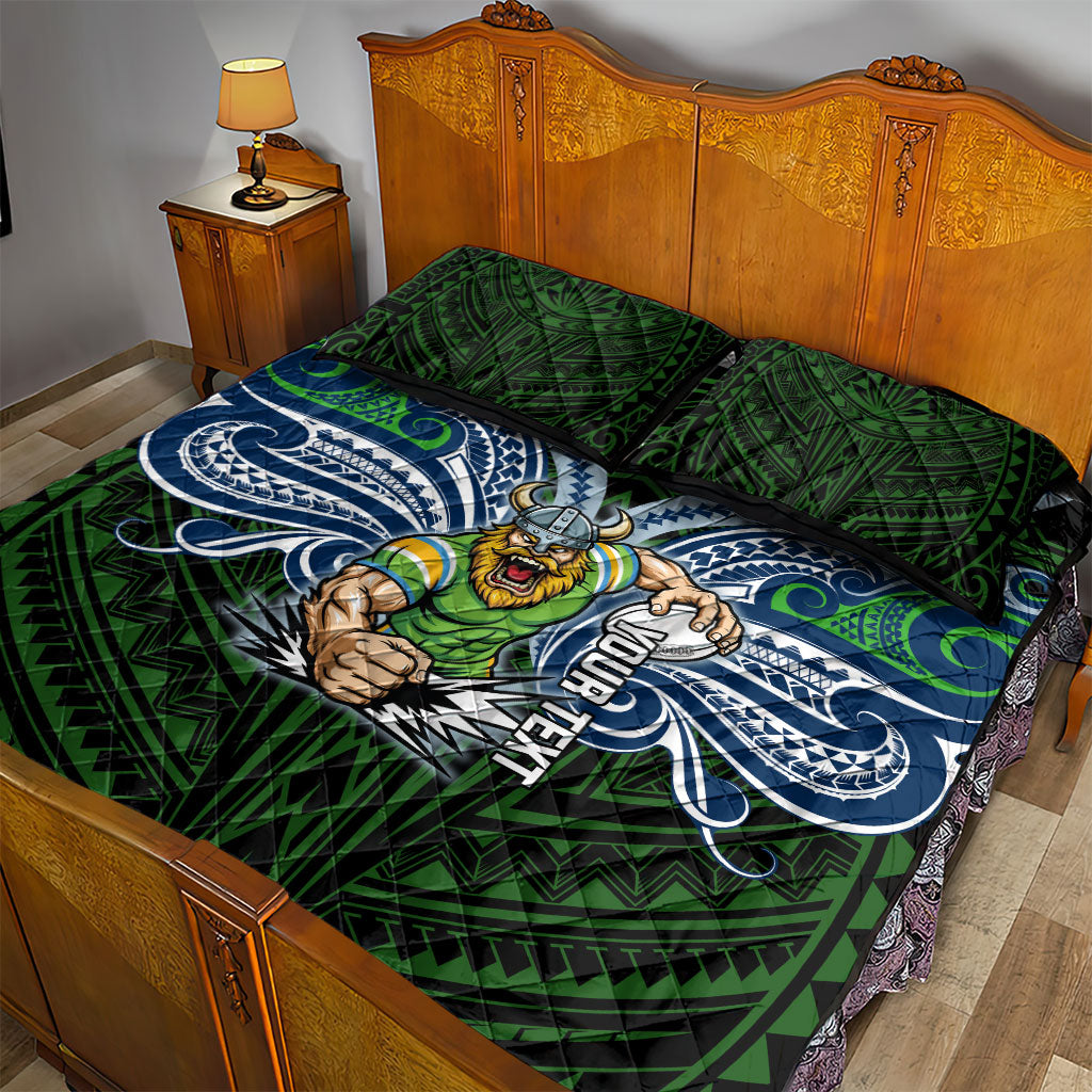 Custom Canberra Raiders Quilt Bed Set Viking Warrior Polynesia Islander Rugby Mascot