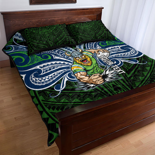 Custom Canberra Raiders Quilt Bed Set Viking Warrior Polynesia Islander Rugby Mascot