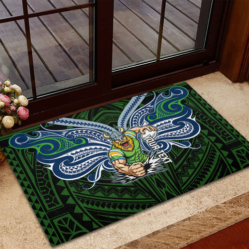 Custom Canberra Raiders Rubber Doormat Viking Warrior Polynesia Islander Rugby Mascot