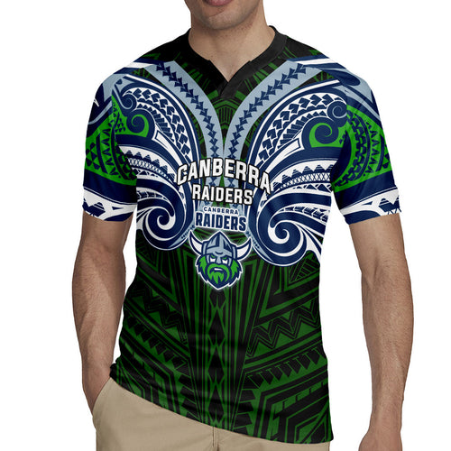 Custom Canberra Raiders Rugby Jersey Viking Warrior Polynesia Islander Rugby Mascot