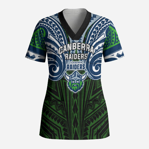 Custom Canberra Raiders Scrub Top Viking Warrior Polynesia Islander Rugby Mascot