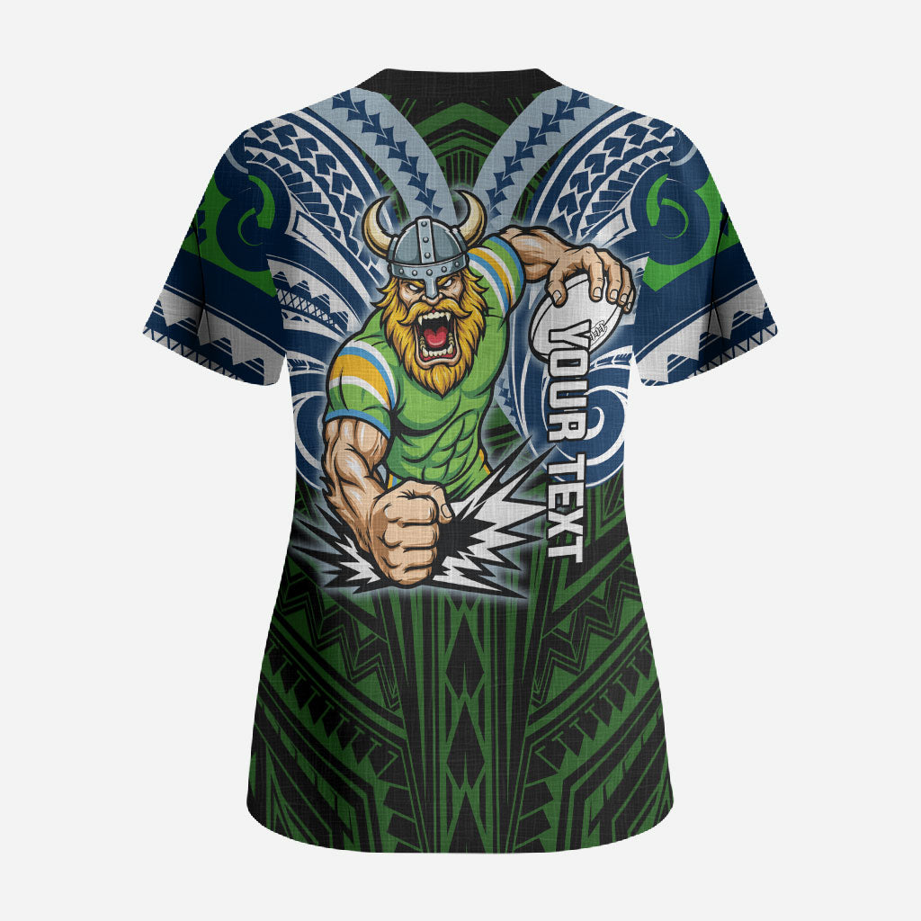 Custom Canberra Raiders Scrub Top Viking Warrior Polynesia Islander Rugby Mascot