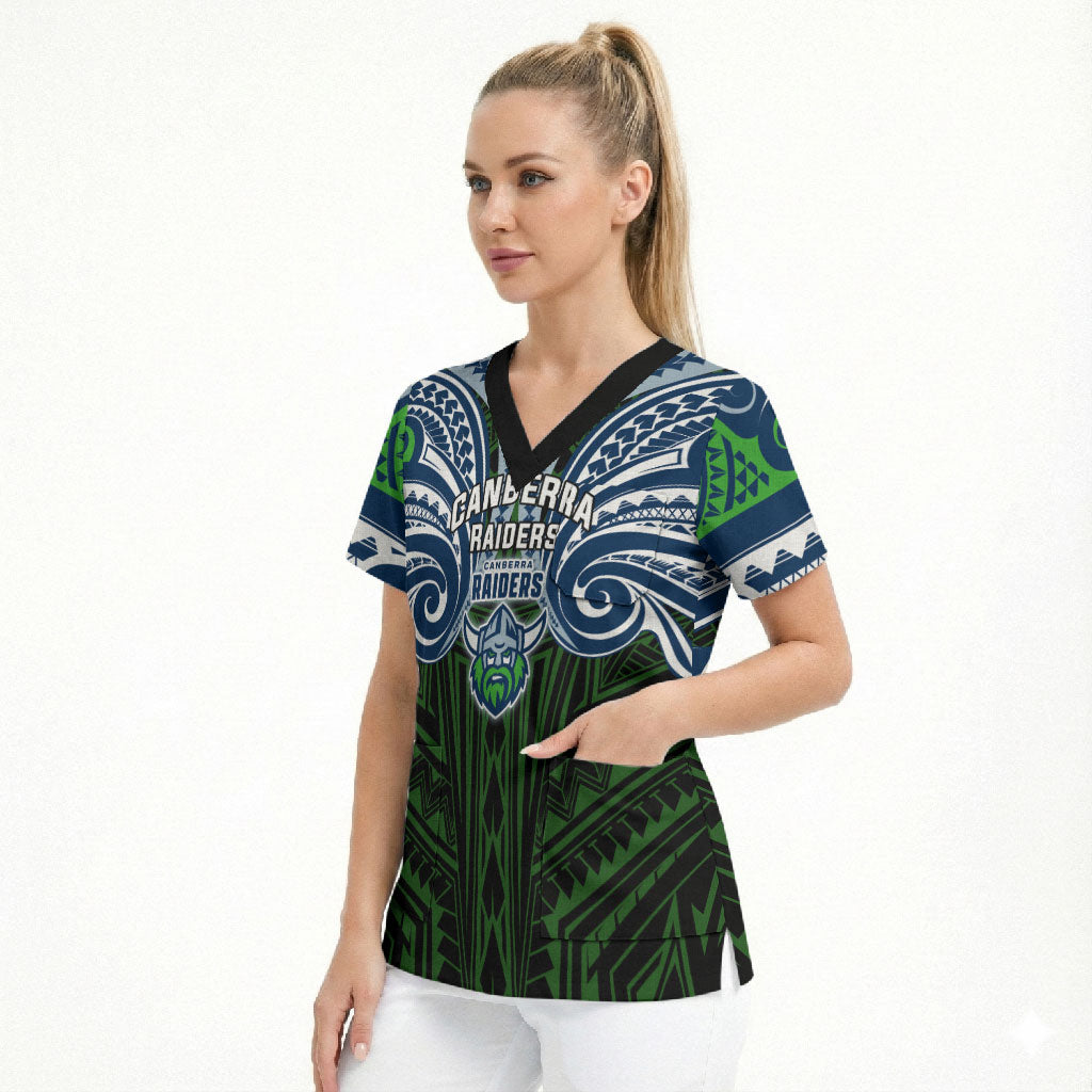 Custom Canberra Raiders Scrub Top Viking Warrior Polynesia Islander Rugby Mascot