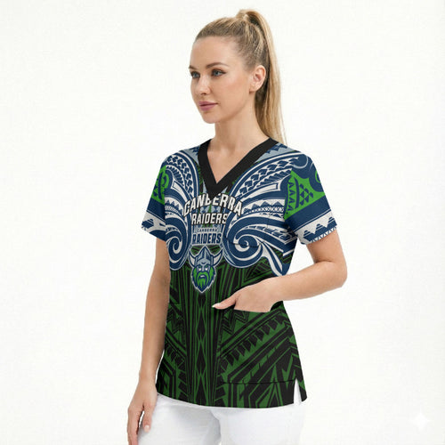 Custom Canberra Raiders Scrub Top Viking Warrior Polynesia Islander Rugby Mascot