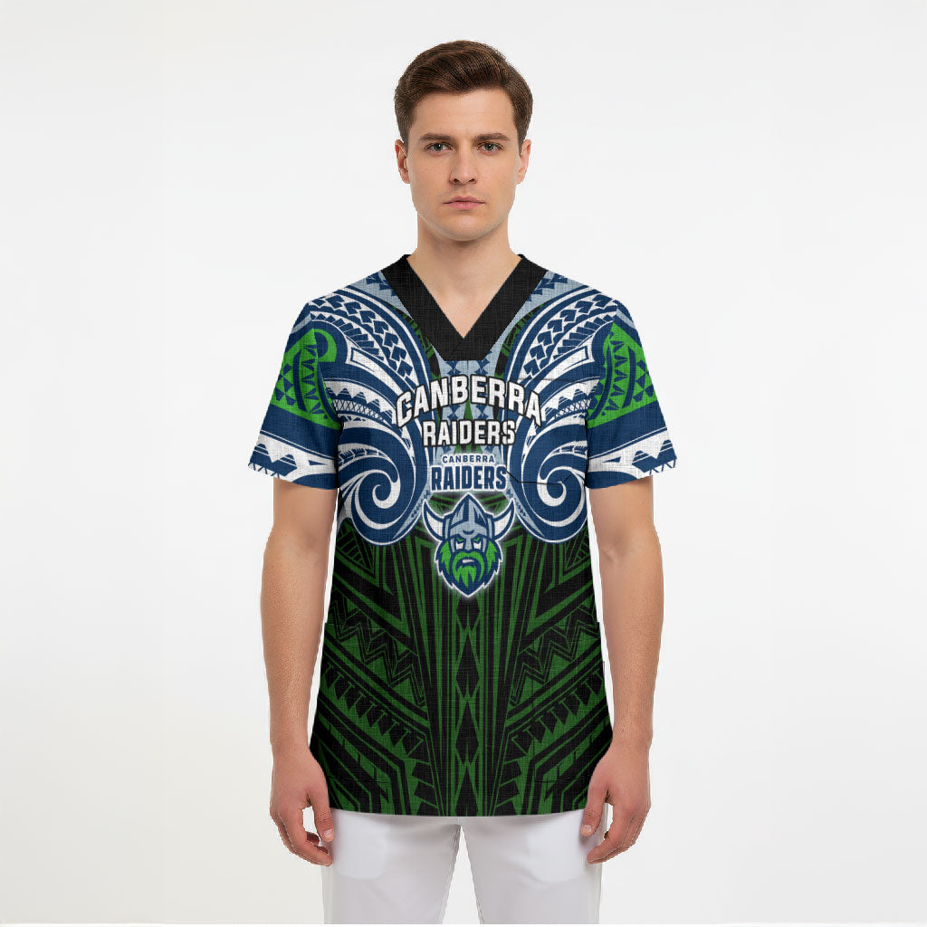 Custom Canberra Raiders Scrub Top Viking Warrior Polynesia Islander Rugby Mascot