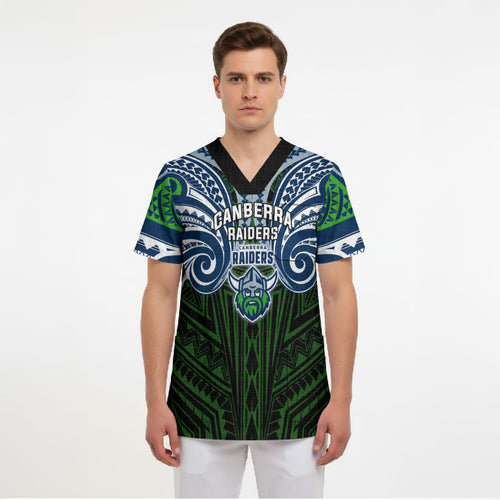 Custom Canberra Raiders Scrub Top Viking Warrior Polynesia Islander Rugby Mascot
